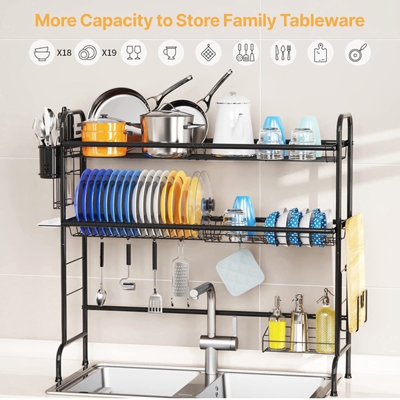 NEW iSPECLE Over The Sink 2 Tier Dish Drying Rack Black Stainless Steel - Picture 4 of 6